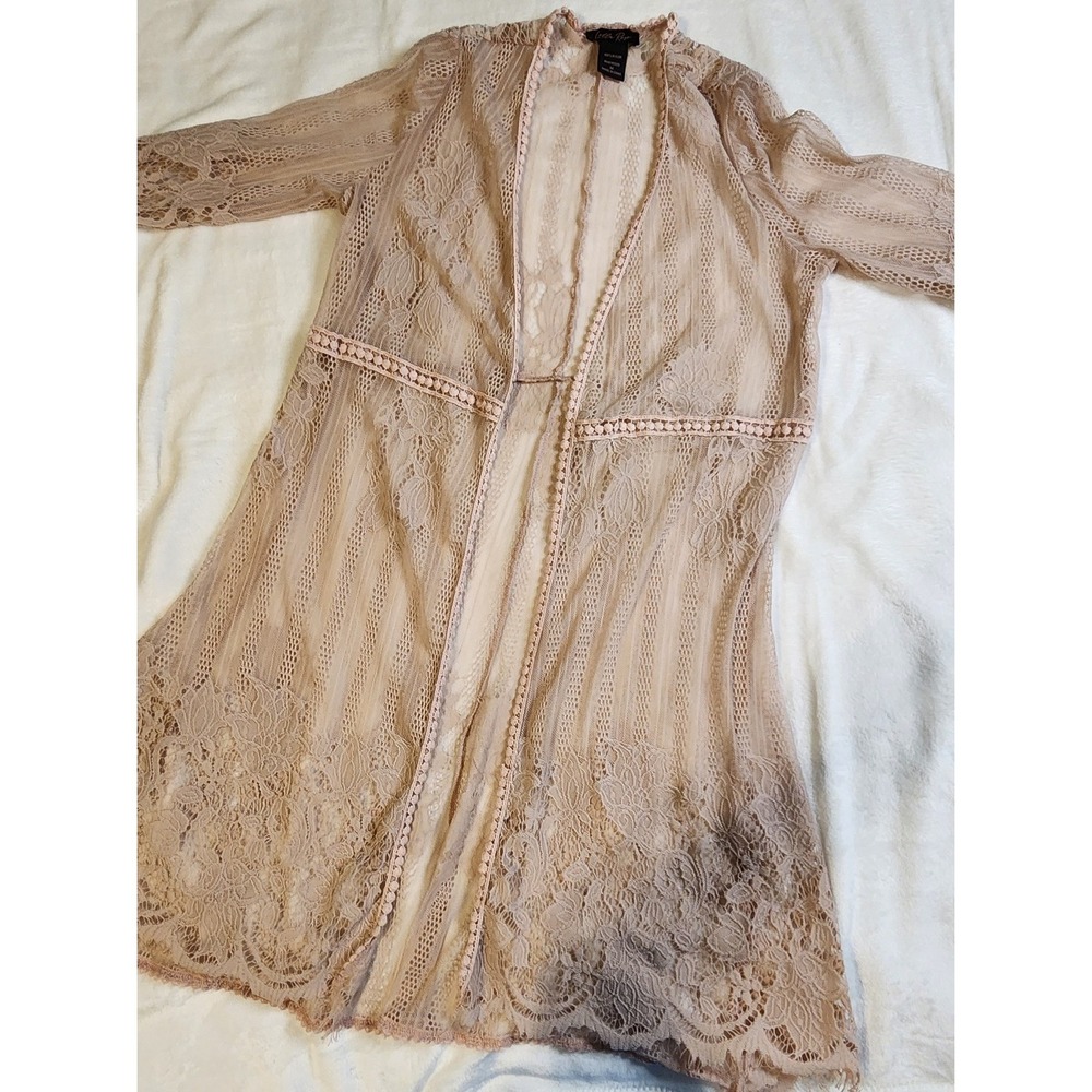 Lolla‎ Rose Duster Kimono, Dusty Rose Mauve, Sheer Lace, Boho, Coquette Medium